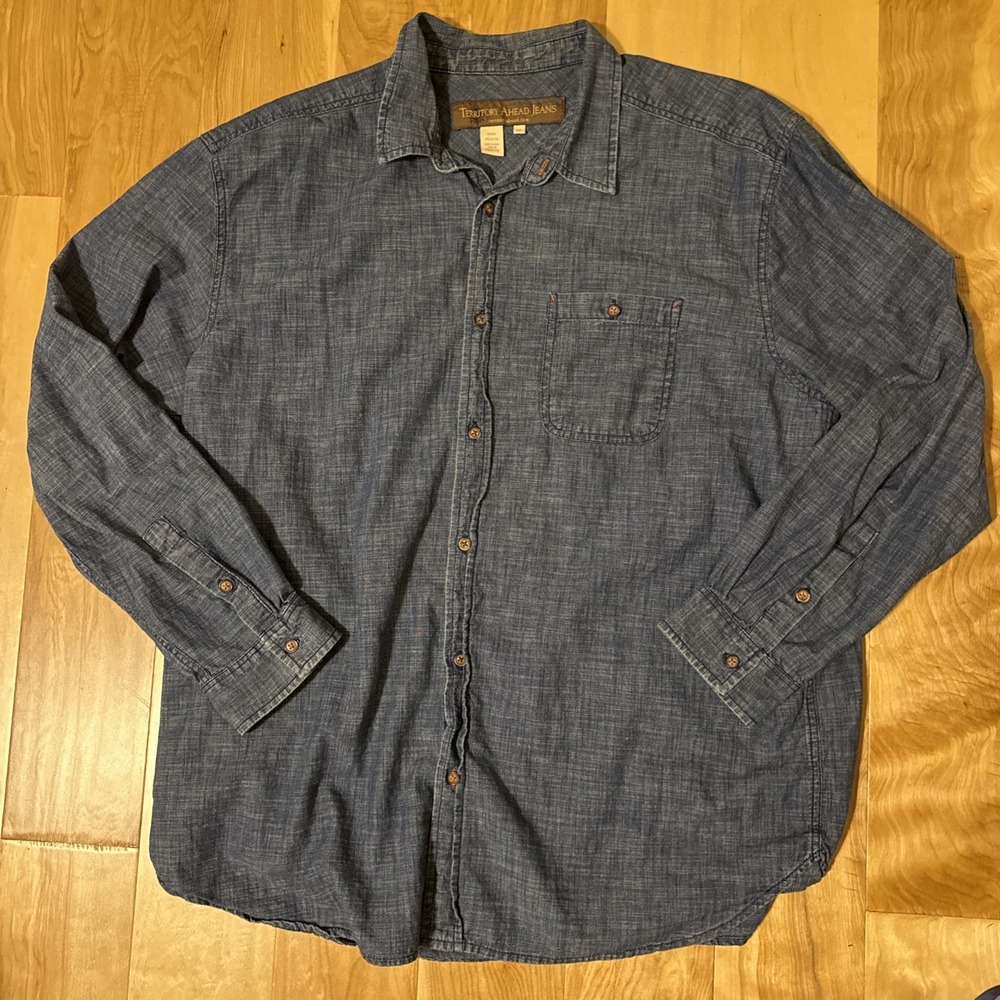Territory Ahead Jeans long sleeve Shirt Men's Button Down Denim Look Casual EUC
